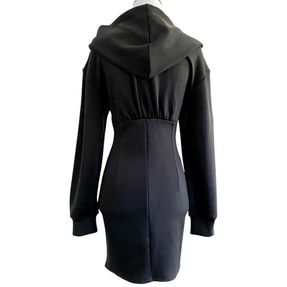 Fashion Nova Dolman Sleeve Hoodie Hook & Eye Midriff Fleece Mini Dress Size M - Picture 5 of 8